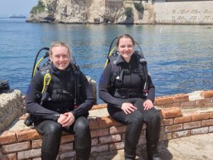 Two Officer Cadets ready to Scuba Dive.