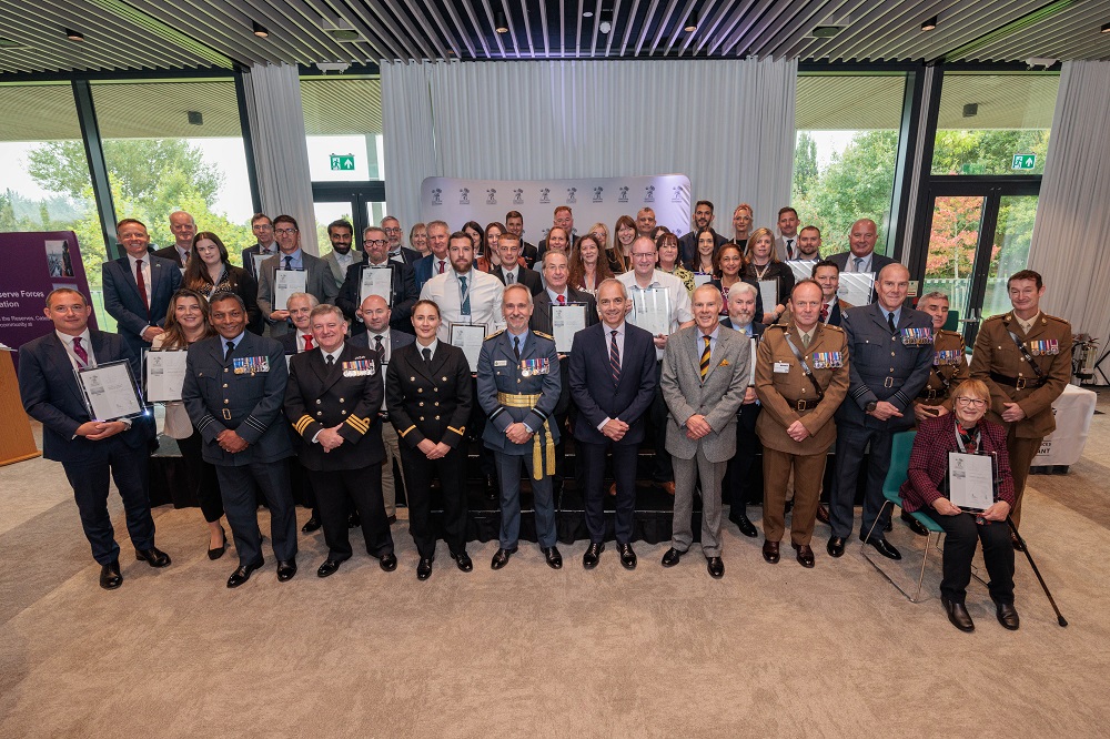 Photograph of all ERS Silver winners alongside members of the Armed Forces.