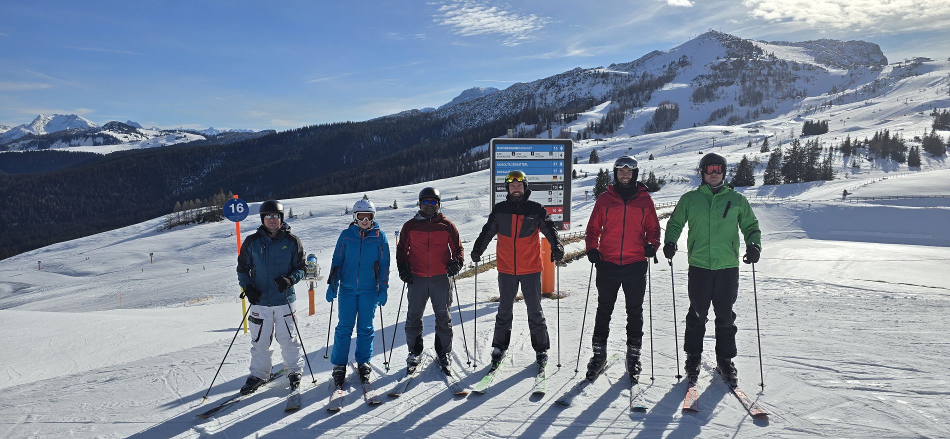 SF 1 about to start their final skiing assessment. Ready on skis at the top of a run.