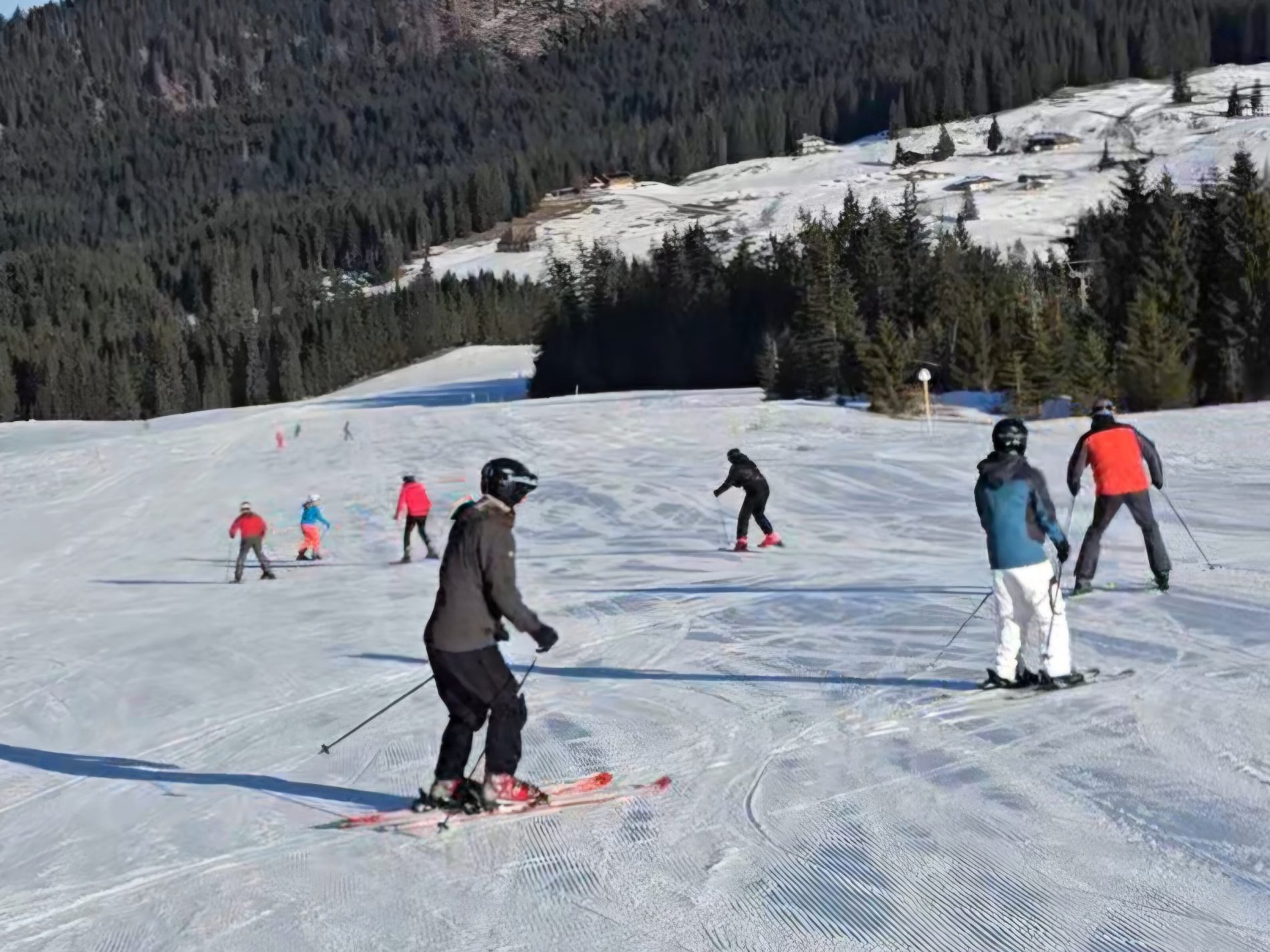 SF 1 group skiing down Steinplatte.