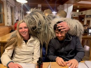 Corporal Maloney and Private Arundell joined by one of the Krampus at dinner.