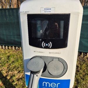 A close up photo of the charging station located at the Reserve Centre, showing the interface and cables.